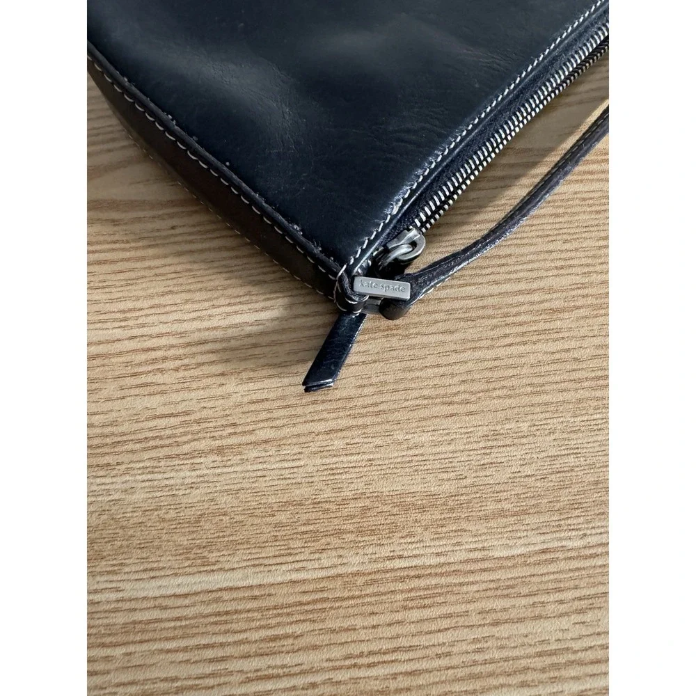 1990s Kate Spade New York Black‎ Leather Baguette Made in Italy